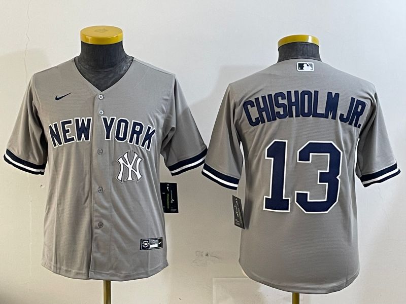 Youth New York Yankees 13 Chisholm jr Grey Game 2025 Nike MLB Jersey style 4